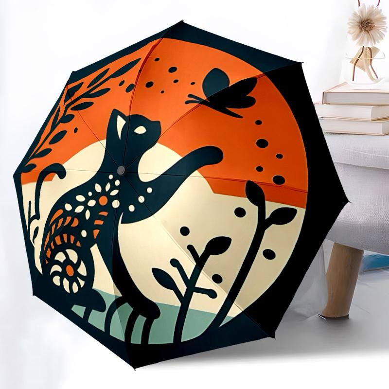 

1pc Cat & Butterfly Design Automatic Open/Close Umbrella - 8-Rib Sturdy Compact Folding Umbrella, Lightweight Portable Travel