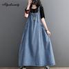 Korean Fashion Spring Summer Women Oversized Denim Maxi Long Sundress Suspenders Casual Loose Blue Sleeveless Dress Vintage All-Match Baggy Dress