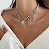 Women Beads Heart Pendant Necklace Tassel Clavicle Chain Adjustable Tassel Chain Party Jewelry Accessories