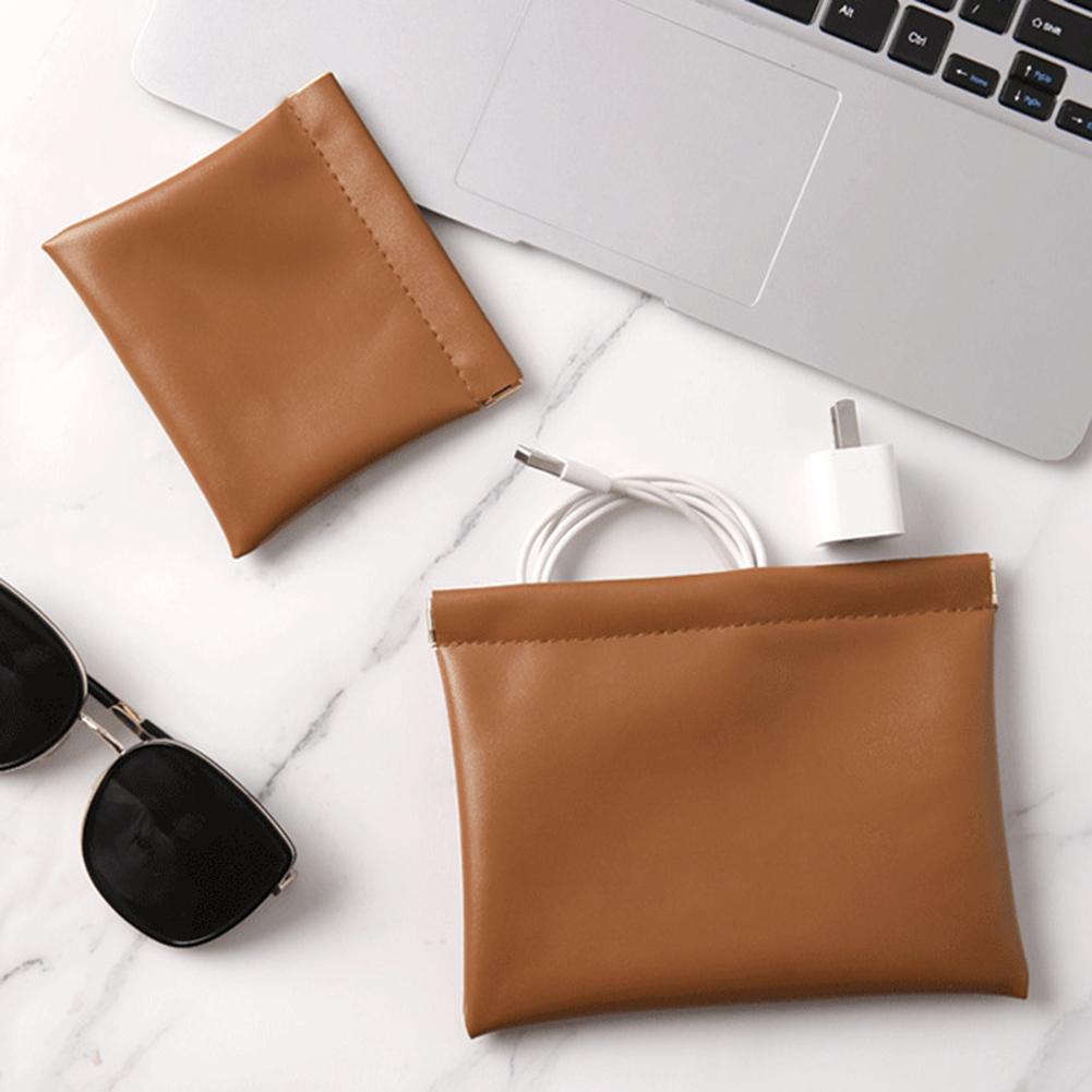 2pcs Mini Portable PU Storage Bags Automatic Closure Storage Bag Data Cable Earphones Lipstick Wallet