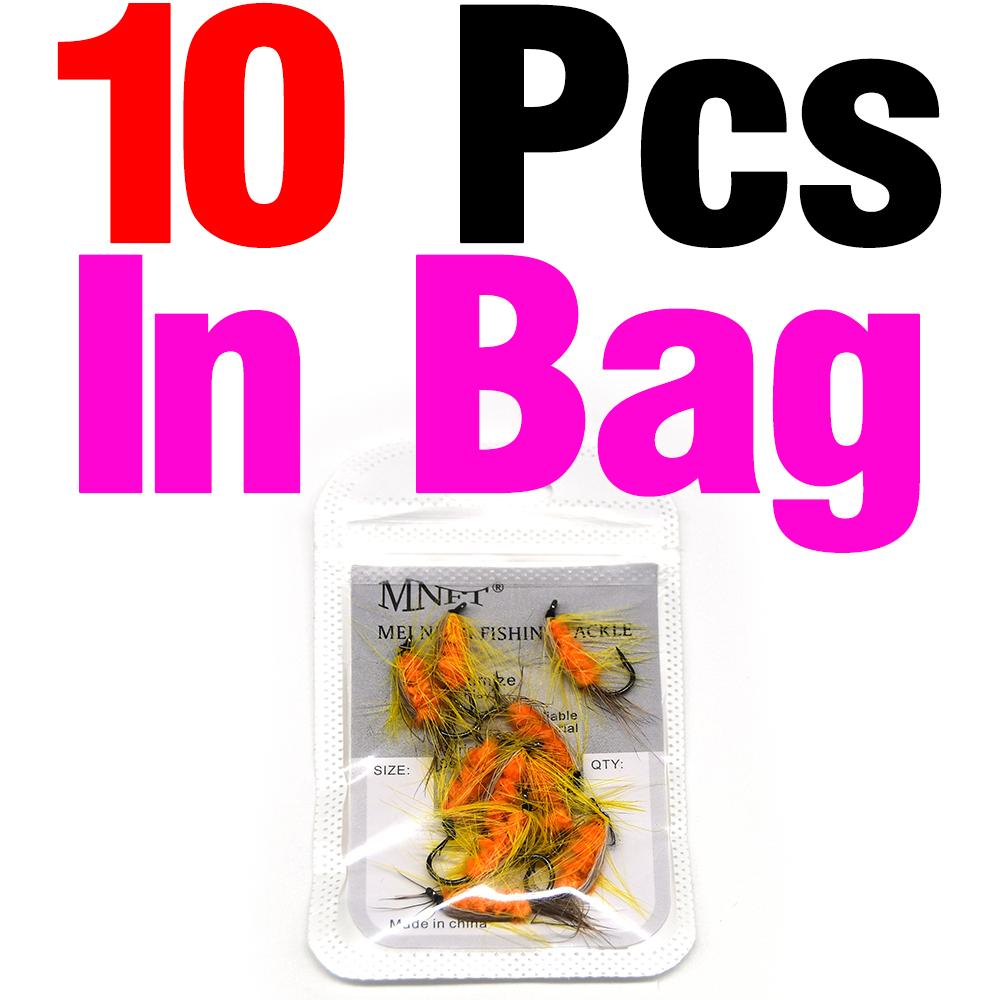 MNFT 10PCS 6# Yellow Beard Orange Worm Fly Trout Fishing Fly Bait