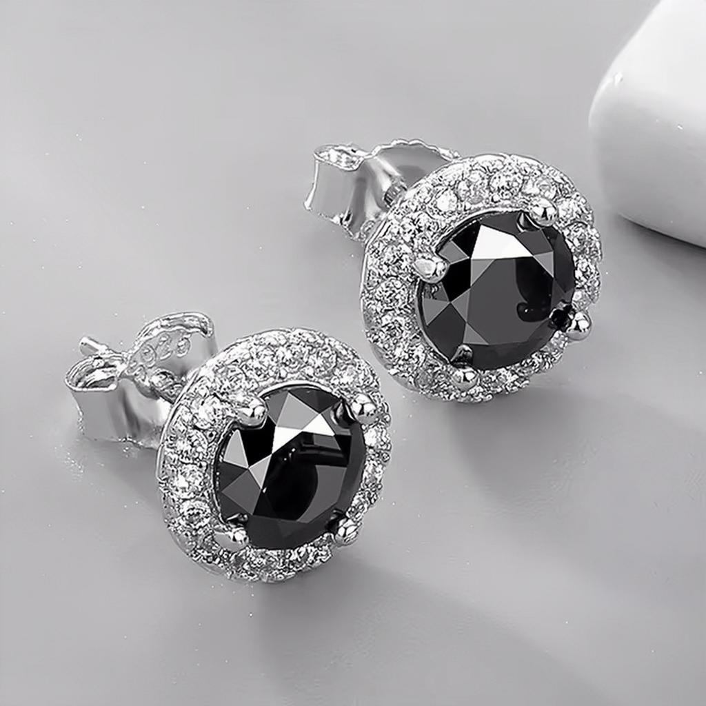 0.5CT -2CT Black Moissanite Earring Men Women Jewelry 925 Sterling Silver White Gold Plated VVS Male Halo Diamond Stud Earrings
