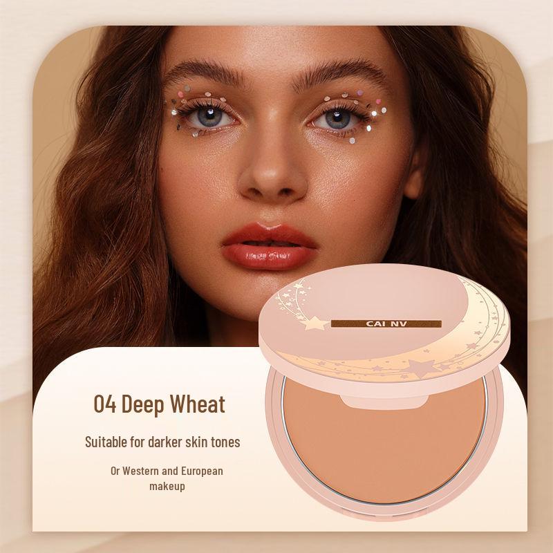 Wheat-Colored Tanning Powder Cake for Dark Skin: Bronze, Oil-Control, Setting, Ideal for Yellow-Black Skin Tone.