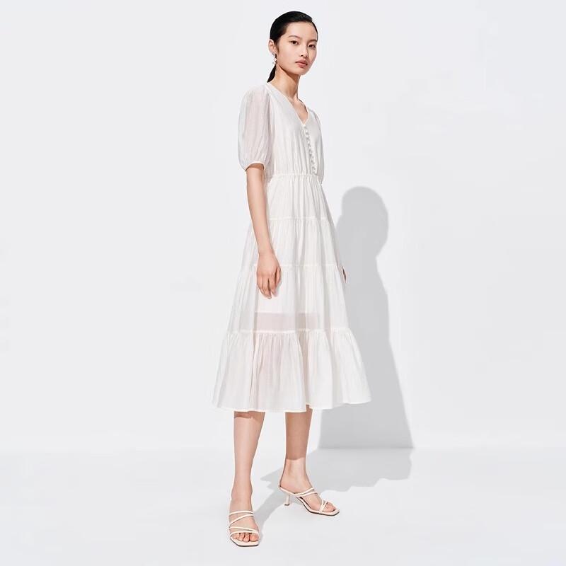 Sweet Basil Women's V-Neck Short Sleeve Shirred Midi Dress