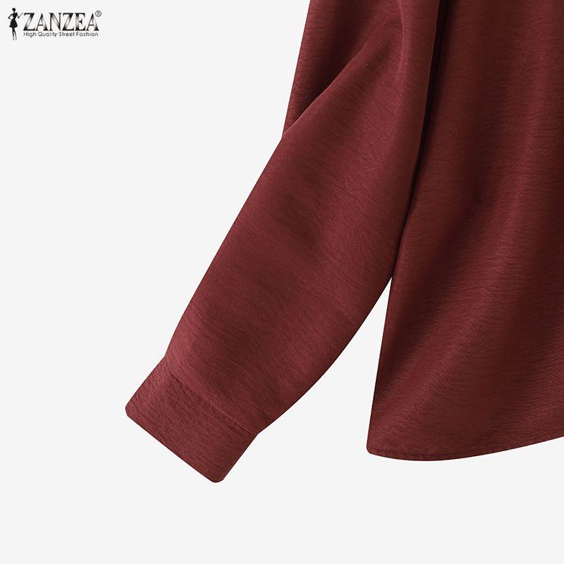 ZANZEA Lässige Bluse mit Stehkragen und einfarbigen Langarmshirts für Damen