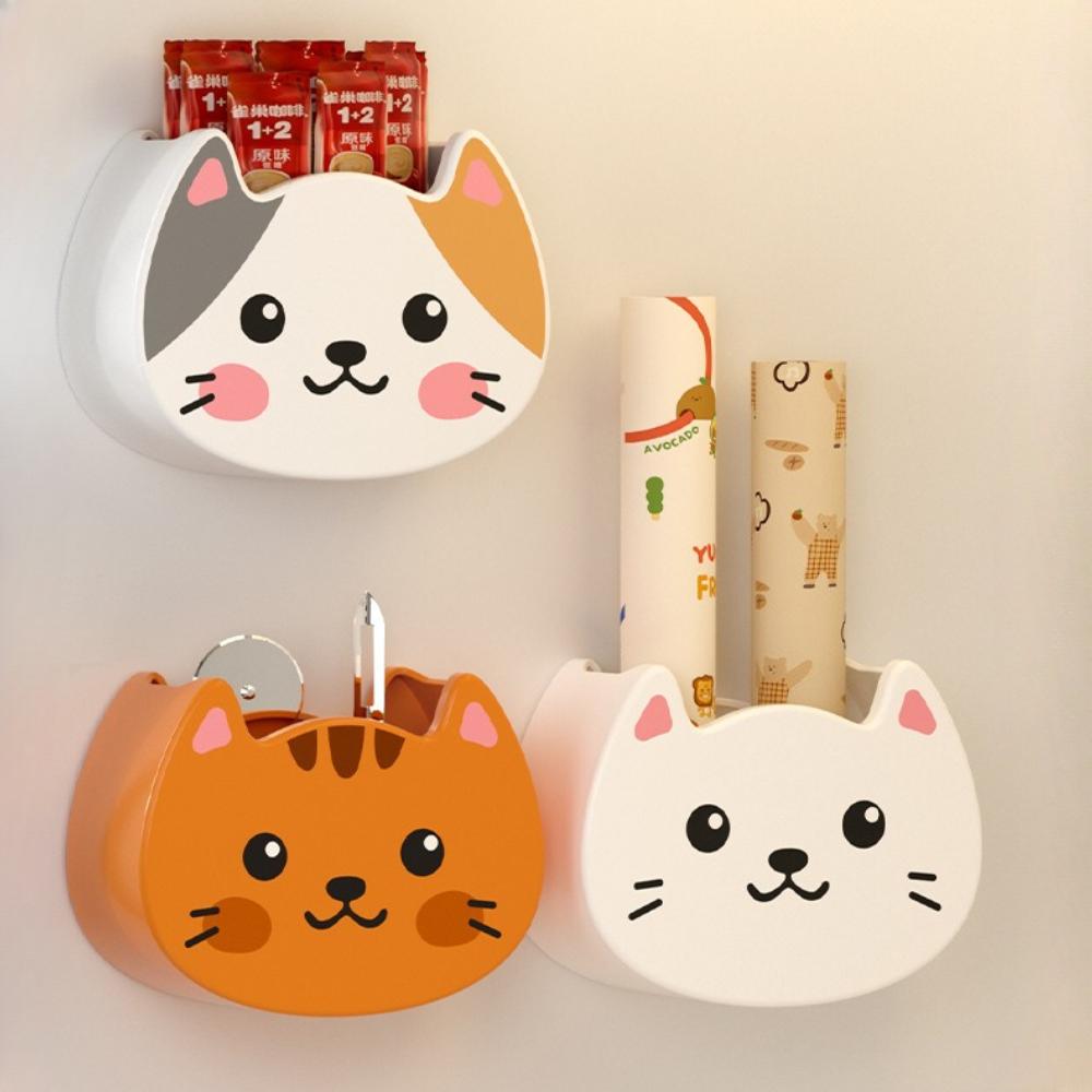 

3Pcs Cute Cartoon Cat Shape Magnetic Refrigerator Storage Box No Drill Wall Organizer 3 pieces mixed colors