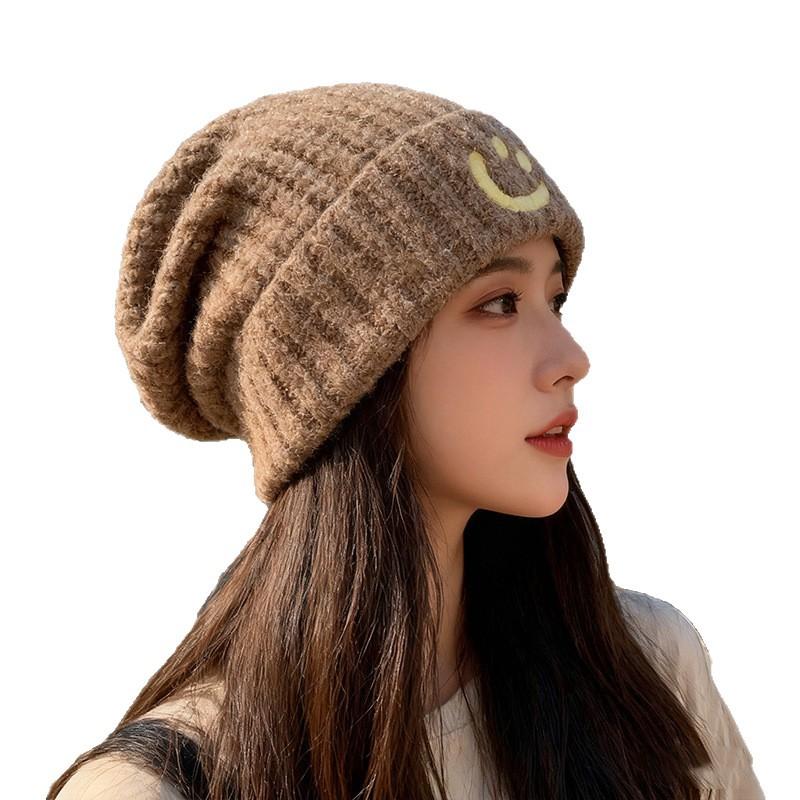 Blue Woolen Cap Thickened and Warm for Children Large Head Wrap Cold Cap To Show Off Face Small Ear Protecting Knitted Pile Cap