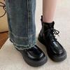 After communication, place an order for Martin boots, rubber round head PU middle heel () medium tube boots, muffin bottom.