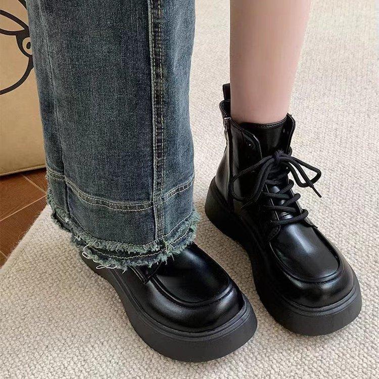 After communication, place an order for Martin boots, rubber round head PU middle heel () medium tube boots, muffin bottom.