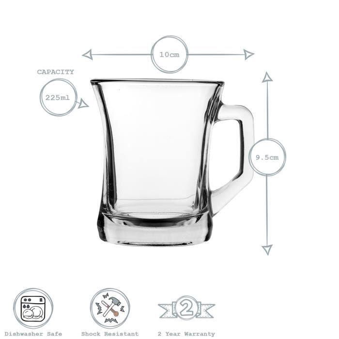 Kaffeetasse - lav - Set 6 Stück - klares Glas - moderner Stil - 225ml