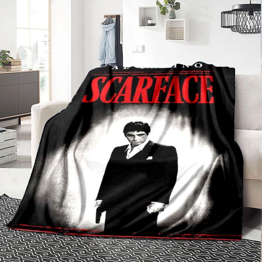 1pc Scarface-Inspired Flannel Blanket - Soft Cozy All-Season Throw for Bedroom, Sofa, Camping, Travel - Perfect Gift for Movie FansB34