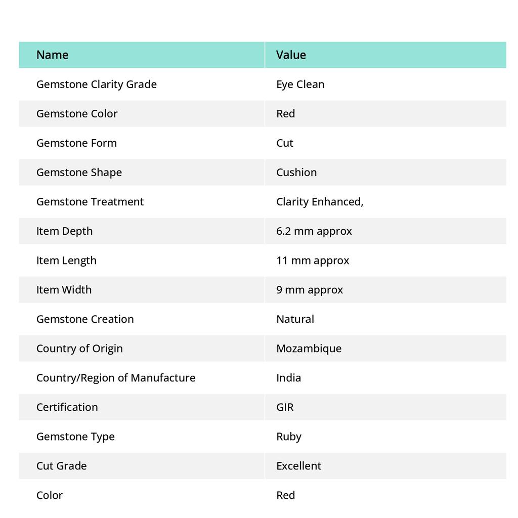 Beautiful CERTIFIED 6.20 Ct Natural Red Ruby Cushion Cut Loose Gemstone A-2977