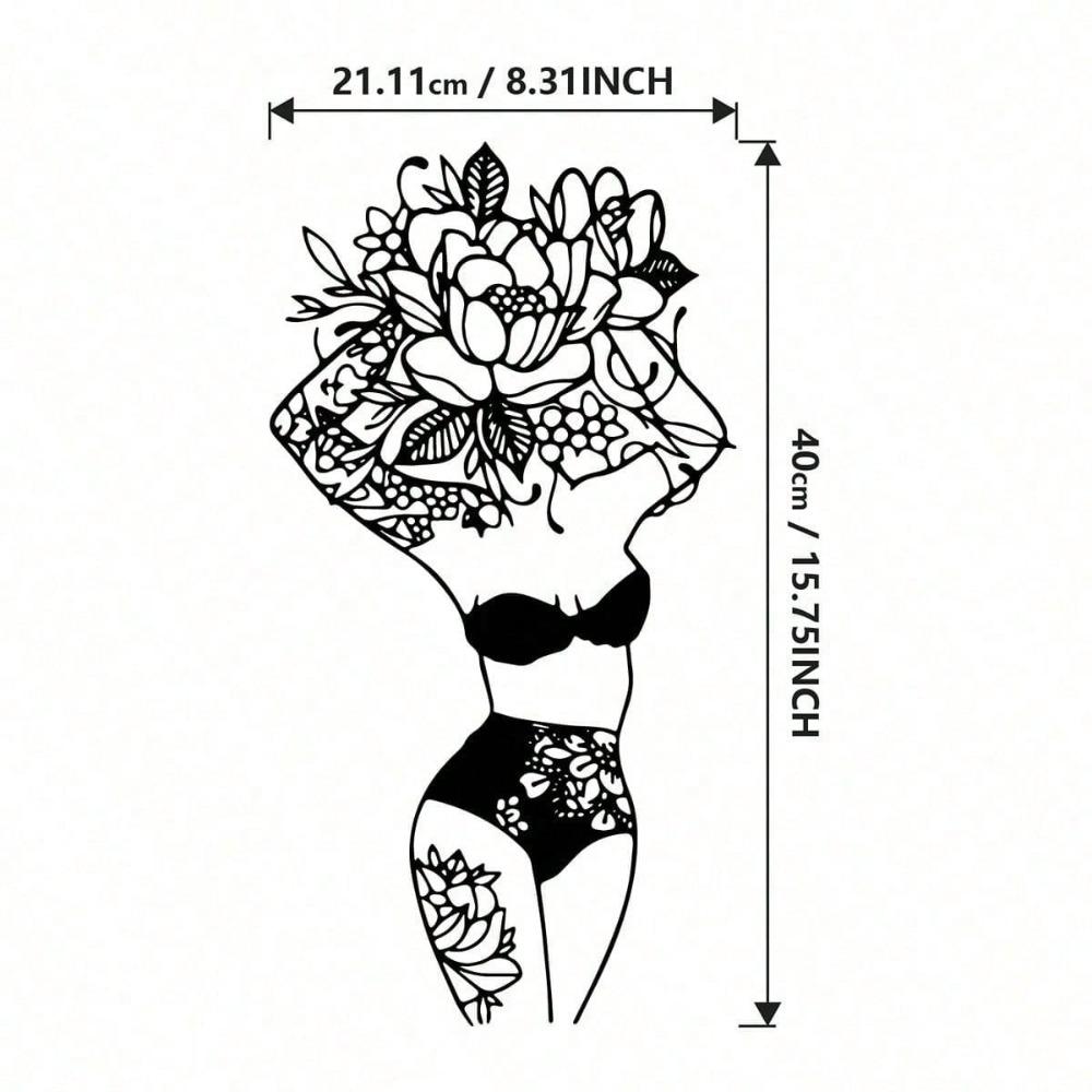 Florale Wandkunst aus Metall mit weiblichem Körper – Abstraktes lineares Figurendekor für Schlafzimmer und Badezimmer, minimalistisches Geschenkset für Zuhause, geeignet für moderne Wohndekoration