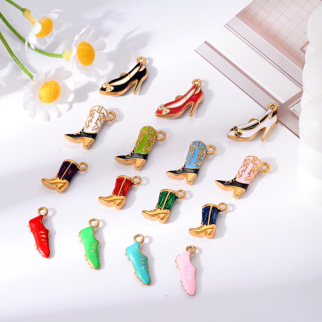 4Pcs Enamel Women Boot High heels Charms Stainless Steel Pendant for DIY Jewelry Making Accessories