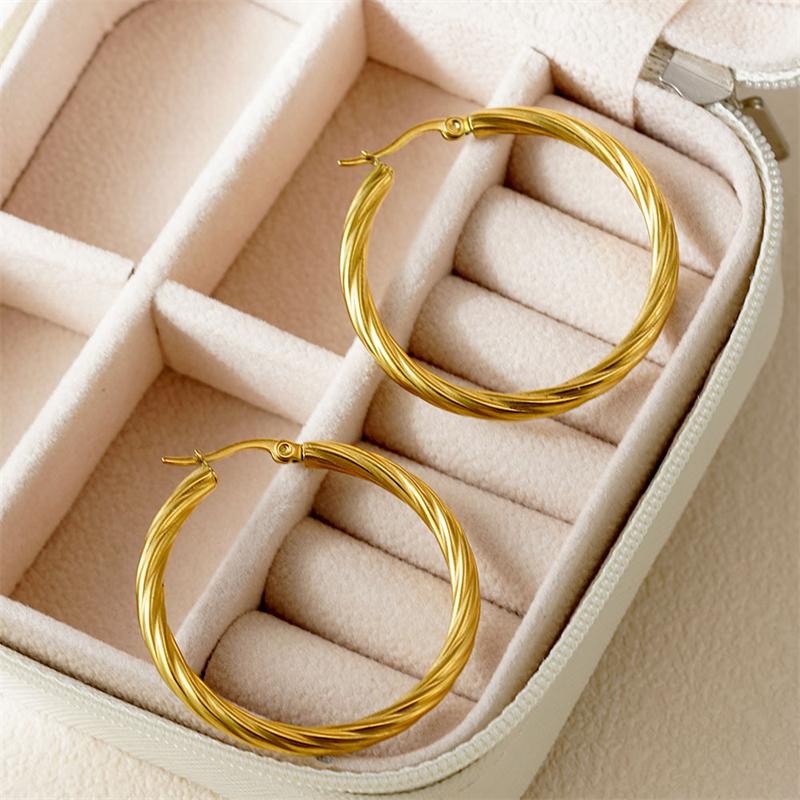 316L Stainless Steel New Fashion Fine Jewelry Minimalism Twisted Rotate 3 cm Diameter Circular Circle Hoop Earrings For Women