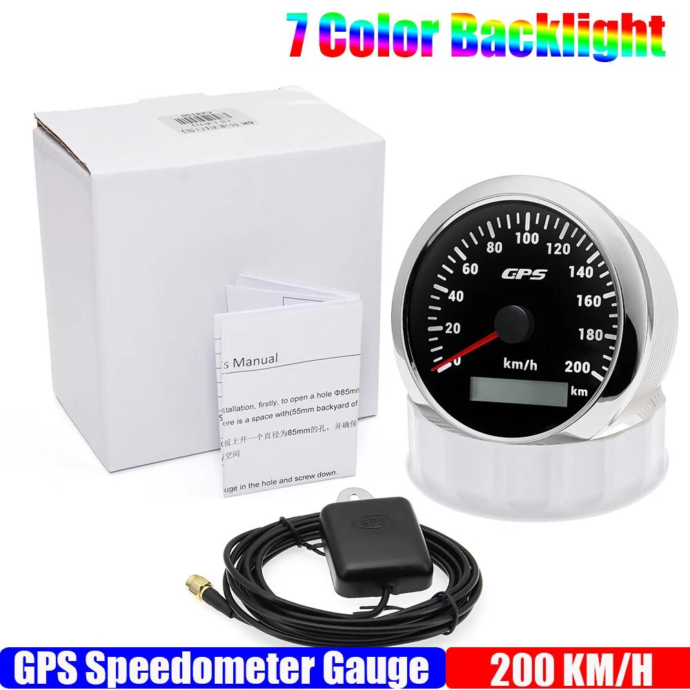 ZMFJH Auto Car 85MM GPS Speedometer Gauge with Antenna 7 Color LED Odometer Mileage 30-200KMH Speed Meter Marine Boat Waterproof