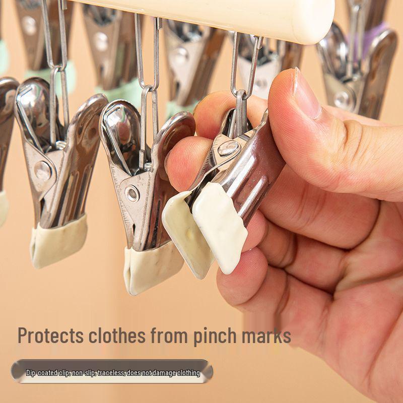 Stainless Steel Multi-Clip Baby Clothes and Bibs Drying Rack - Space-Saving Children's Hanger