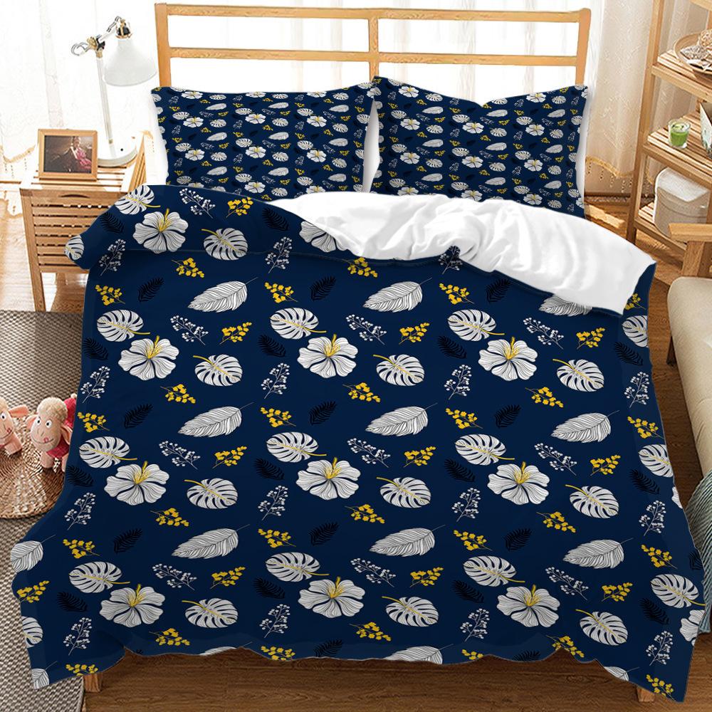 Quilt Cover And Wind Blue Pattern Digital Printing Bedding Three-Piece Set