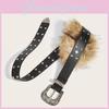 Wide Pu Leather Belt Artificial Fur Design And Carved Needle Buckle For Streetwear Style Enthusiasts