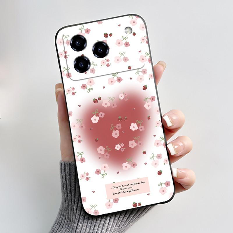 Printing Pattern Case For ZTE Blade A76 4G Z2474 Soft Silicone Black Shell Cover Cute Flower Cartoon Casing