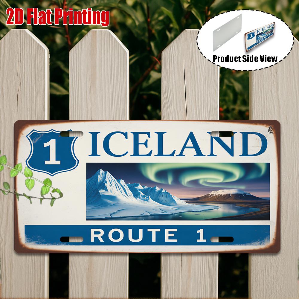 D Flat pc Targhetta Metallica Vintage Percorso Islandese x Decorazione Murale in Alluminio con Aurora Boreale Islandese