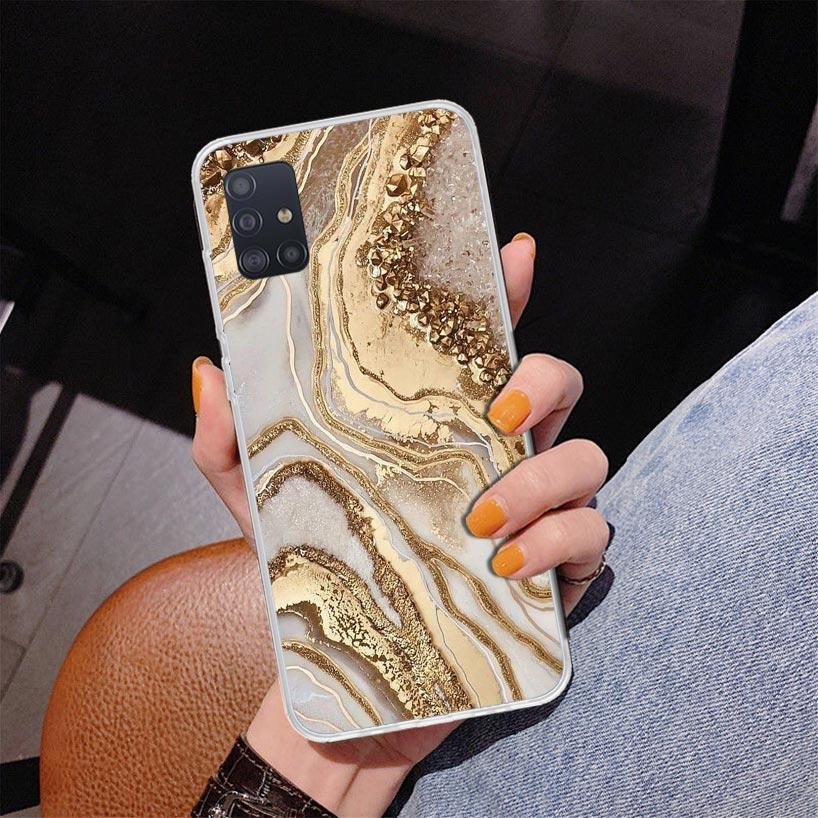 Fashion Gold Pink Geometric Marble Phone Case For Samsung Galaxy A52 A32 A22 A12 A51 A31 A50S A30S A20S A10S Note 20 Ultra 10 Pl