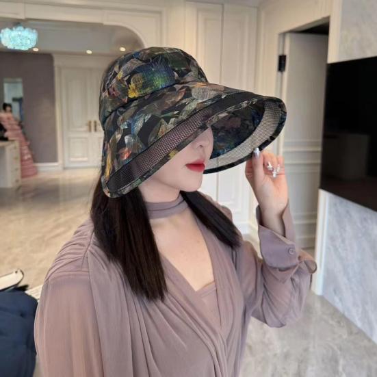Cappello da Sole in Rete Traspirante con Parte Superiore Semi-vuota, Ampia Visiera, Protezione Completa del Viso, Cappello con Stampa Retro, Pieghevole, Portatile, Cappello Sportivo