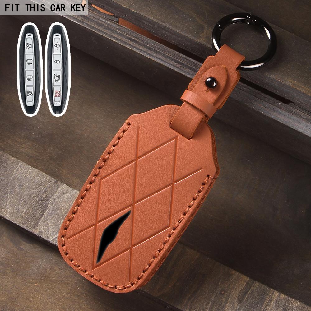 

Leather Car Key Bag Case for Hyundai Genesis GV80 GV60 G90 G70 Holder Key Cover Key Chains