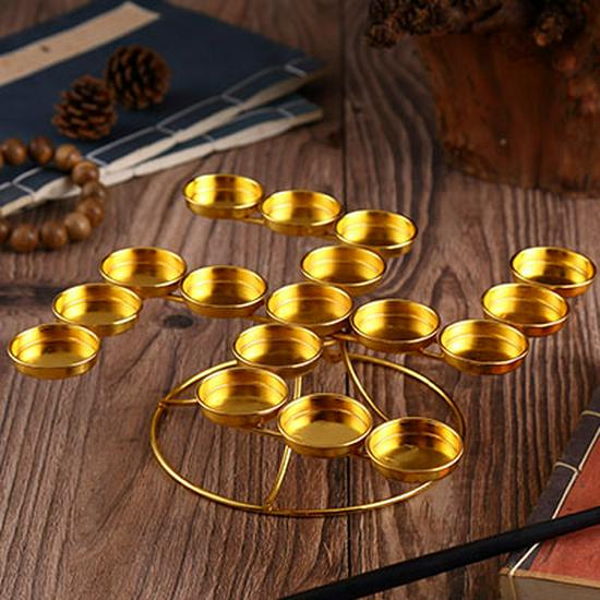 Buddhist Ghee Lamp Holder - Seven Stars Oil Lamp with Lotus Design for Temple Offerings and Everlasting Candle Display.