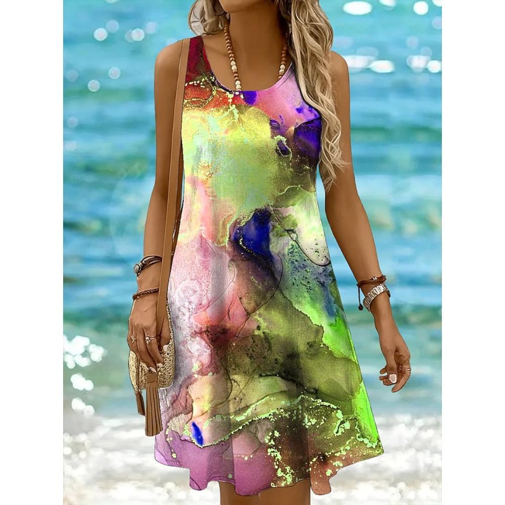 New Arrival Women's Sleeveless Crew Neck Dress Elegant Solid Color Loose Fit Comfortable Dress For Women