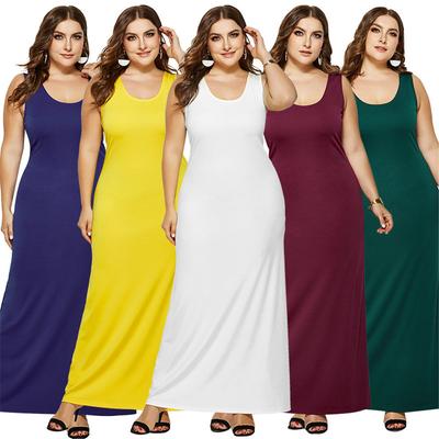 Women Sexy Sleevesless Plain Maxi Dresses Casual Long Dresses Summer Beach Round Neck Long Dress Oversize