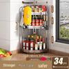 Stainless Steel Kitchen Corner Shelf for Oil, Sauce, Vinegar & Spices - Triangle Storage Rack with Knife Holder.