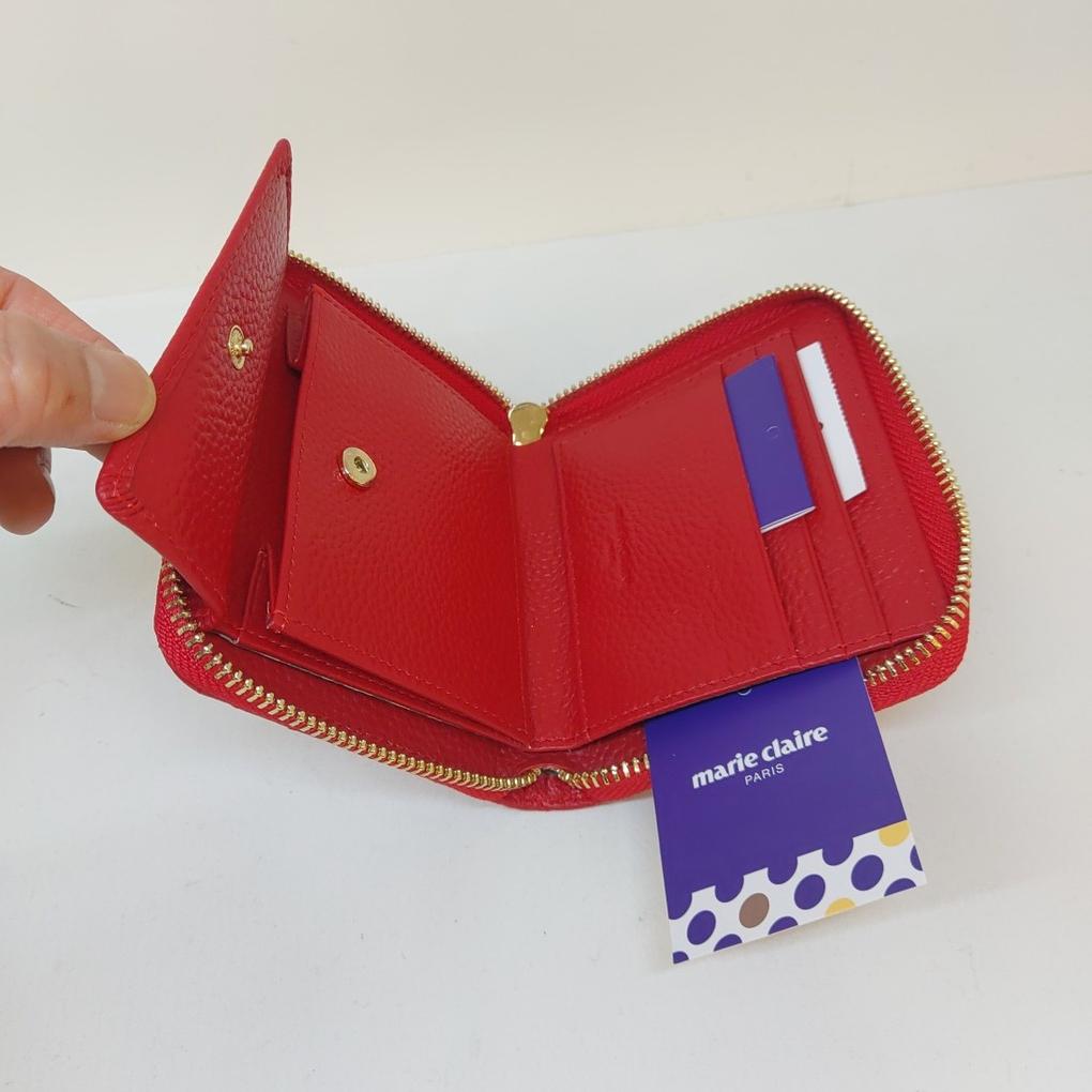 [Mari eclaire] Natural cowhide leather zippered wallet/ inside snap button/ removable decorations