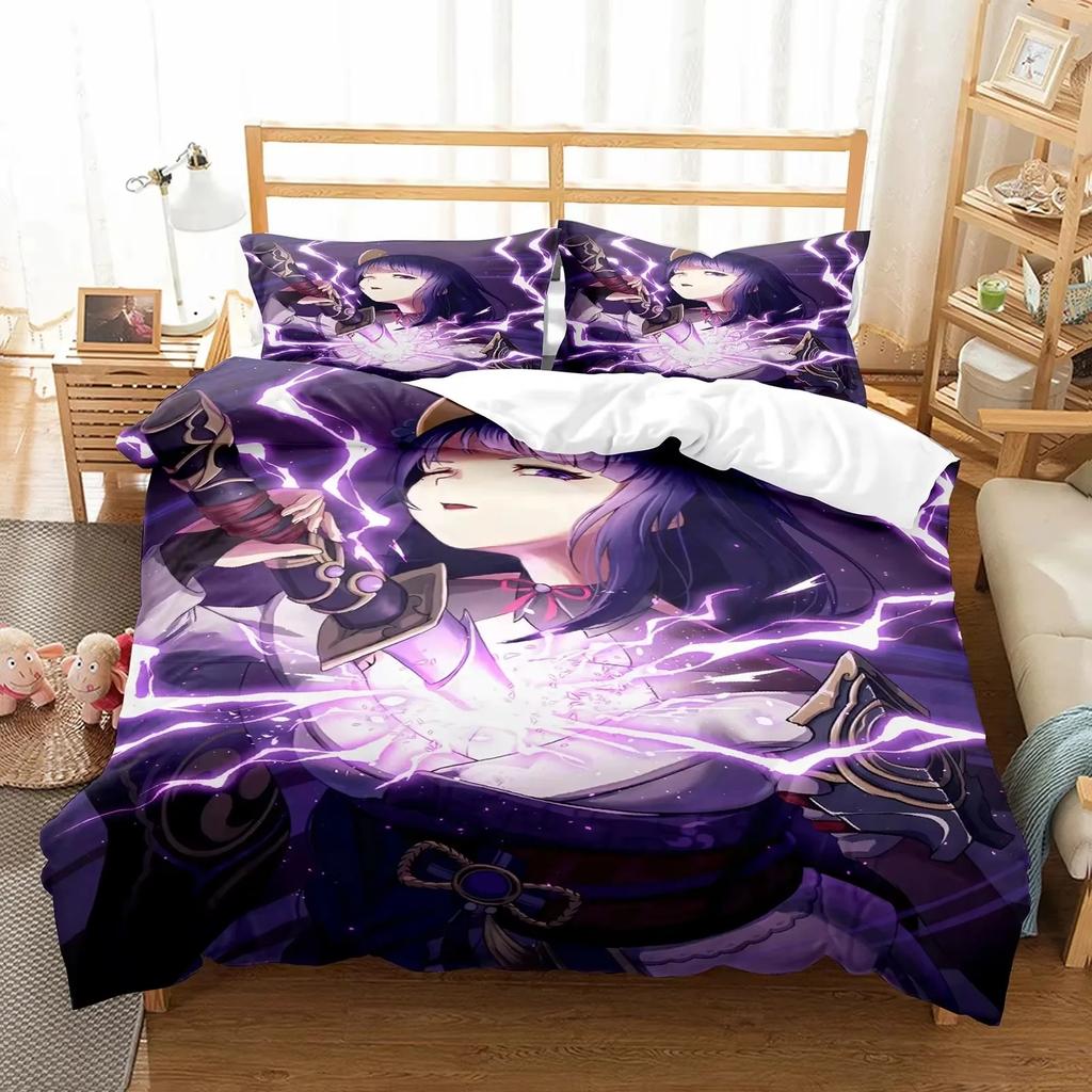 Anime Girl Genshin Impact Beelzebul Bedding Set Duvet Cover Bed Set Quilt Cover Pillowcase Comforter King Queen Size Boys Adult