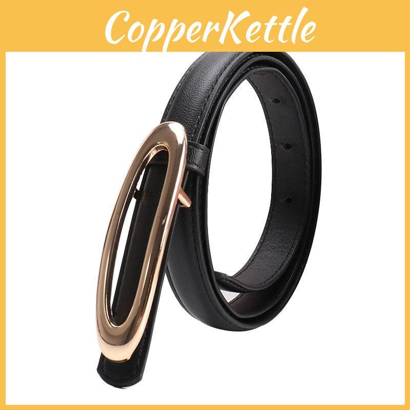 Women Thin Leather Belt With Elliptical Buckle For Jeans And Dresses Autumn Style