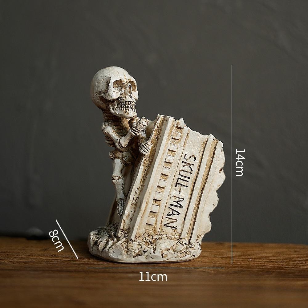 Creative Halloween Skull Pen Container, Spider Man Theme Desktop Ornament, Home Office Pencil Holder Decor