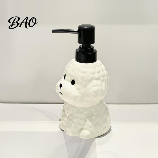 Dispenser per Lozione a Forma di Cane dei Cartoni Animati 400ML Dispenser per Sapone in Ceramica con Pompetta in Plastica, Bottiglia Ricaricabile a Forma di Cucciolo Contenitore per Liquidi a Mano, Vuoto Gel Doccia