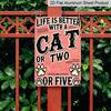 2D Flat, Vintage Metal Wall Art Sign with "Life Is Better with A Cat or Two" Quote - Rustic Distressed Pink & Black Cat Paw Print Decor for Man Cave