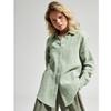Women's Point Collar Long Sleeve Shirt Loose Fit Elegant Solid Crinkle Cotton Button Down Blouse