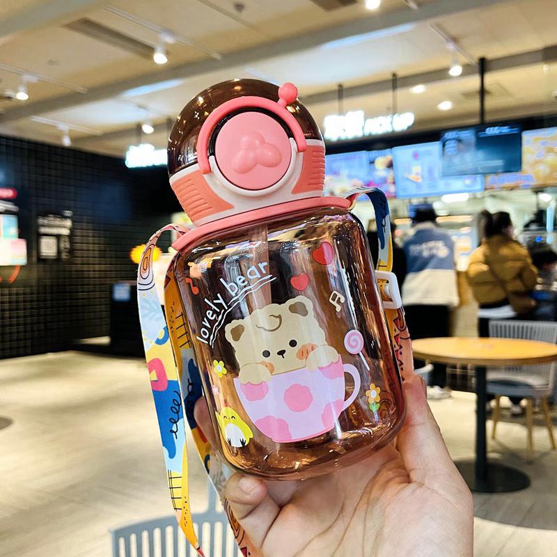 Kids  Portable Cartoon Straw Water Bottle