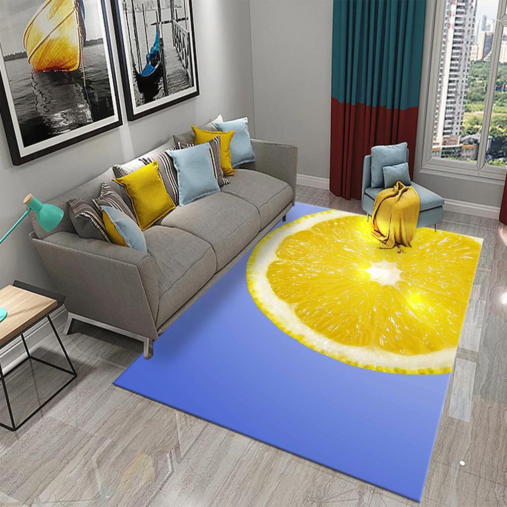 Yellow Lemon Rug Fruit Theme Carpet Pink Background Floor Carpets Bedroom Living Room Rectangle Rugs Decor Door Mat Yoga Mats