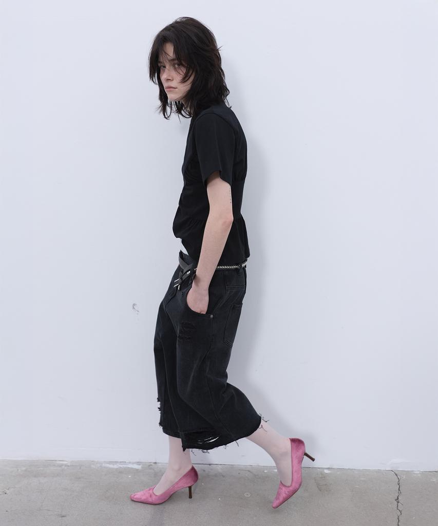 LCDC™ Back-Pleated Denim Shorts (Black)