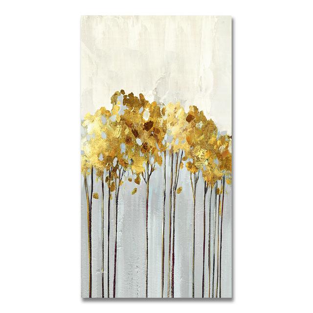 AHPAINTING Pictură pe pânză Artă de perete Nordic Frunze de aur Copaci Poster Cuadros Poza de perete pentru Living Room Decor fără cadru