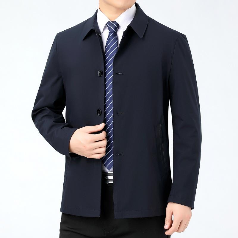 Spring and Autumn Mulberry Silk Windbreaker Casual Lapel Jacket Middle-aged Men Thin Button Tops and Coats