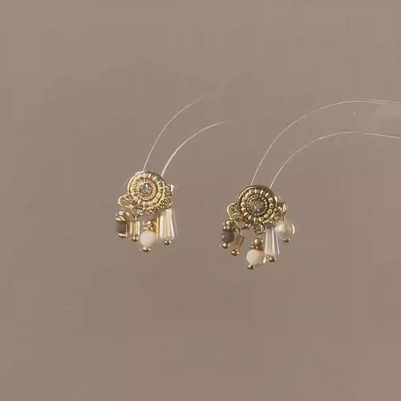 Retro tassel full diamond pearl earrings femininity fashion heavy industry earrings light luxury high-end earrings