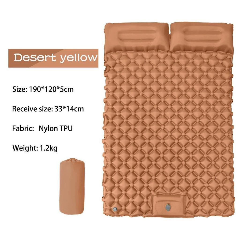 Double Inflatable Camping Pad with Built-in Foot Pump & Pillow - TPU Rhombus Design for Outdoor Sleeping
