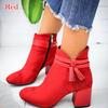 2024 Red Tassel Ankle Shoes  Women's Shoes Single Boots Autumn Winter Pointed Toe Thick With Short Boots 968