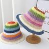 Cappello di Paglia Estivo Coreano con Arcobaleno Fatto a Mano a Falda Larga Protezione Solare per Vacanza al Mare