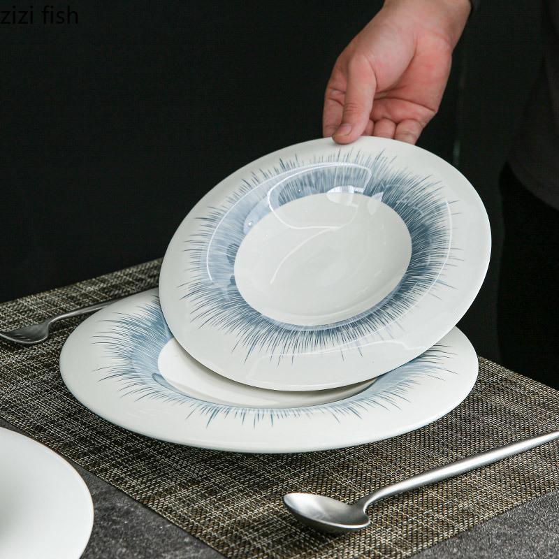 Circular Concave Ceramic Dining Plate Soup Plates Fruit Dish Salad Bowl Sashimi Plate Pasta Dish Serving Plates Dessert Bowls