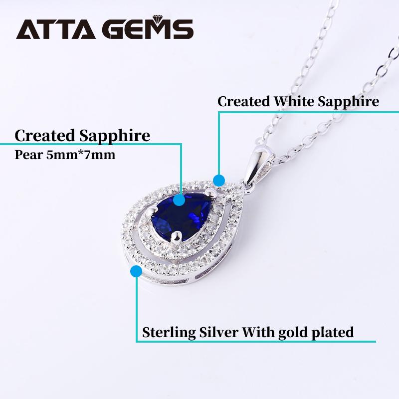Gioielli in Argento Sterling 925 con Zaffiro Blu Pietra Preziosa Naturale Zaffiro Blu a Goccia d'Acqua Elegante Ciondolo per Donna